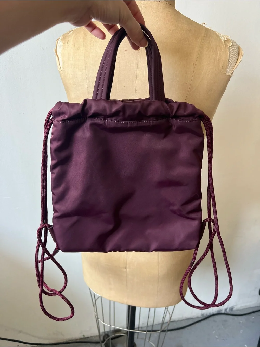 Limited Edition Anya Hindmarch Maroon Mini Crystal Eyes Drawstring Backpack